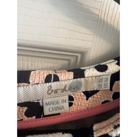 Boden Dress 6 L Pink Blue Ivory Short Sleeve Stretch Cotton Pockets Washable - Picture 6 of 12